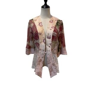 Vtg Y2K Violet Kay Floral Kimono Jacket Lace Sz S Pink Fairy Grunge